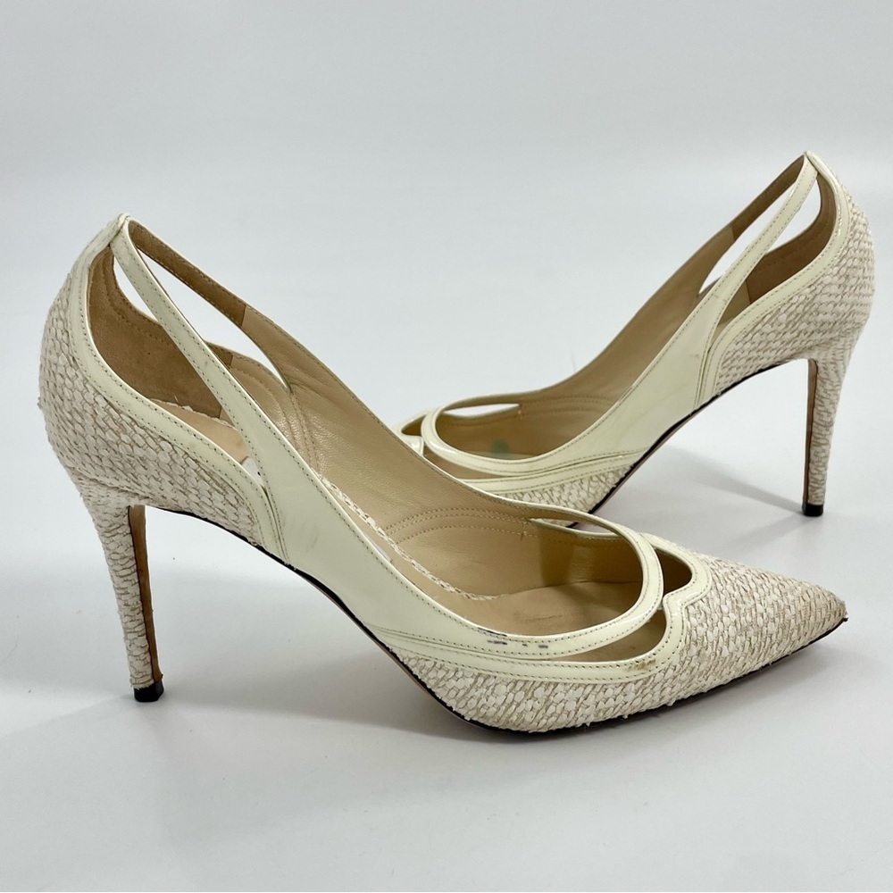 JIMMY CHOO Hickory Tweed Patent Leather Old Money Point-toe Pumps Heels Size 39 - Picture 5 of 16